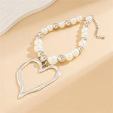 Women's Hollow Out Love Heart Round Beads Necklace