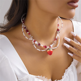 Female Lovely Faux Pearl Heart Strawberry Pendant Necklace