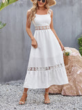 Women's Hollow Lace Patchwork Square Neck Elegant Dress