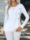 Women's Beautiful Side Button Decoration Round Neck Slim Fit Shirts