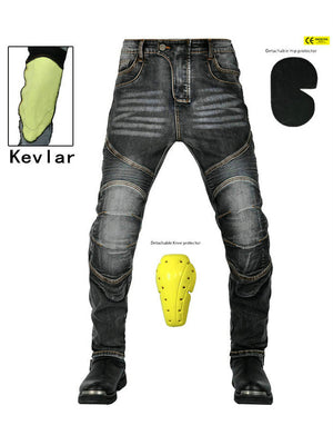 Men's Kevlar Stretchy Retro Motorcycle Jeans with Knee & Hip Protector