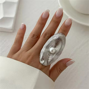 Exaggerated Metal Mushroom Umbrella Pearl Rings for Lady