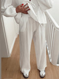 Women's Casual Lace Up Lantern Sleeve Shirt + High Waist Pants