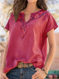 Ethnic Style Totem V Neck Short Sleeve Summer Shirt for Female