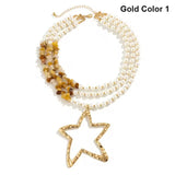 Women's Bohemian Big Star Pendant Imitation Pearl Stone Necklace