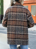 Female Vintage Plaid Autumn Loose Lapel Woolen Coat