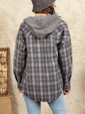 Women's Multicolored Plaid Hooded Coat with Pockets