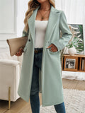 Ladies Autumn Elegant Lapel Flap Pocket Woollen Coat