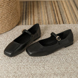 Ladies Square Toe Elegant Retro Mary Jane Flat Loafers