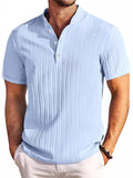 Simple Retro Striped Texture Short Sleeve Henley Shirt for Men