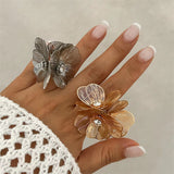 Hollow Petal Rhinestone Flower French Rings for Lady