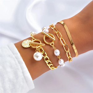 4pcs/Set OT Buckle Charm Imitation Pearl Bracelets