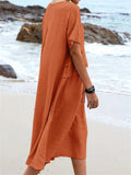 Holiday Solid Color Round Neck Loose Dress for Women