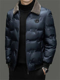 Men's Bee Letter Badge Fur Collar Down Coats