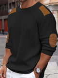 Men's Crew Neck Long Sleeve Knit Leather Patch Sweaters