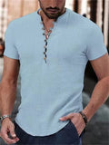 Men's Slim Fit V-neck Multi-button Short Sleeve Shirt