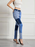 Female Colorblocked Raw Edge Splicing Jeans