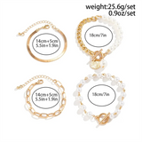 4pcs/Set OT Buckle Charm Imitation Pearl Bracelets