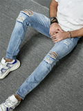 Men's Street Trendy Motorcycle Ripped Skinny Jeans