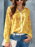 Ladies Elegant Voguish Jacquard Lapel Chiffon Blouse