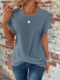 Female Elegant Solid Color Round Neck T-shirts for Summer