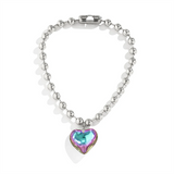 Female Love Heart Pattern Round Beads Chain Necklace