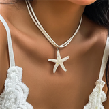 Unique Starfish Pendant Double Layered Rope Necklace