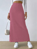 Casual Side Slit Stretchy Knitted Skirt for Women