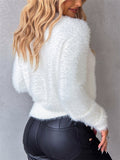 Women's Shinny Rhinestone-Studded Fluffy Knitted Sweater