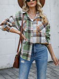 Relaxed Multicolor Plaid Chest Pocket Lapel Blouses for Women