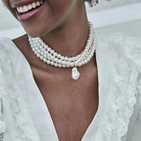 Gorgeous Imitation White Pearl Pendant Necklace for Lady