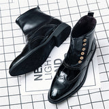 Retro Leather Splicing Brogue Pointed Toe Ankle Boots for Men