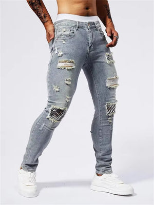 Men's Hip-Hop Style Ripped Patch Stretchy Skinny Jeans