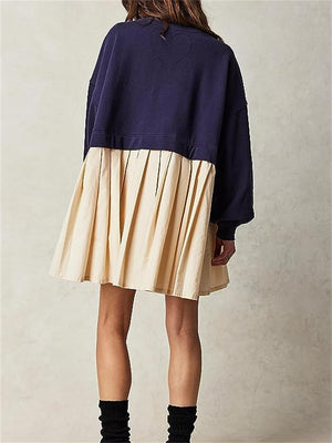 Female Casual Sweatshirt Patchwork Pleated Dress