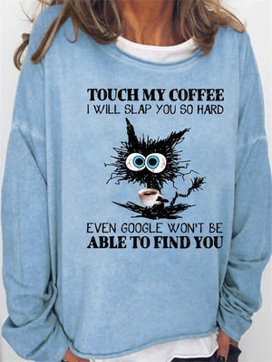 Women's Cute Big Eyes Black Cat Printed Long Sleeve Tops