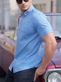 Men's Single-Breasted Short Sleeve Lapel Solid Color Shirt