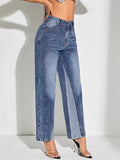 All-Match Stylish Patchwork Blue Jeans for Ladies