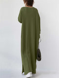 Winter Gentle Solid Color V Neck Long Dress for Lady