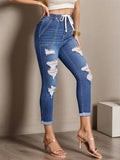 Fashionable Dark Blue Ripped Jeans for Ladies
