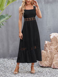 Women's Hollow Lace Patchwork Square Neck Elegant Dress