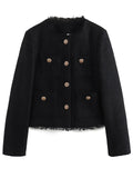 Female Metal Button Temperament Short Tweed Coats