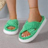 Cute Fluffy Candy Color Cross Strap Home Slippers for Women