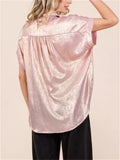 Single-breasted Batwing Sleeve Shinny Blouses for Ladies