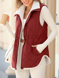 Female Irregular Hem Diamond Check Zippered Padded Coat Vest