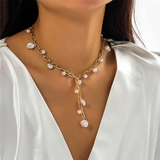 French Style Irregular Pearl Tassel Necklace for Women