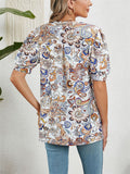 Bohemian Style V Neck Paisley Print Fitted Shirt for Women