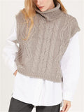 Ladies Stylish Cable Knitting Turtleneck Sleeveless Sweaters