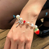 Women's Sweet Strawberry Bowknot Star Pendant Pearl Bracelets