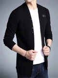 Autumn Winter Men's Solid Color Cardigan Sweater with Patch Pocket