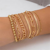 8Pcs/Set Trendy Metal Chain Bead Bracelets for Women